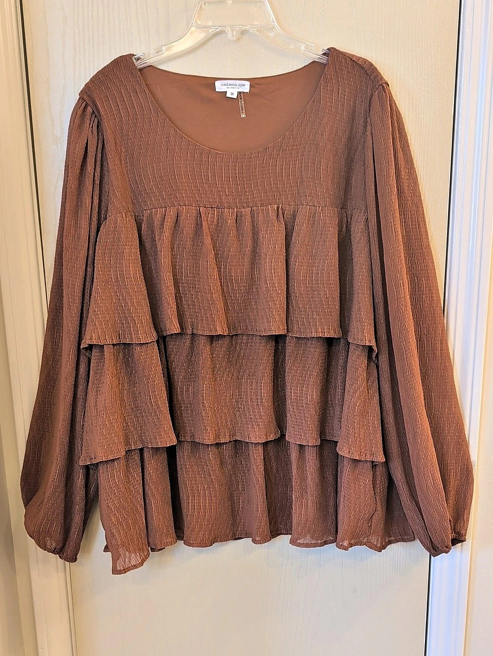 CHICSoul.com Textured Tiered Blouse Brown Size 3X